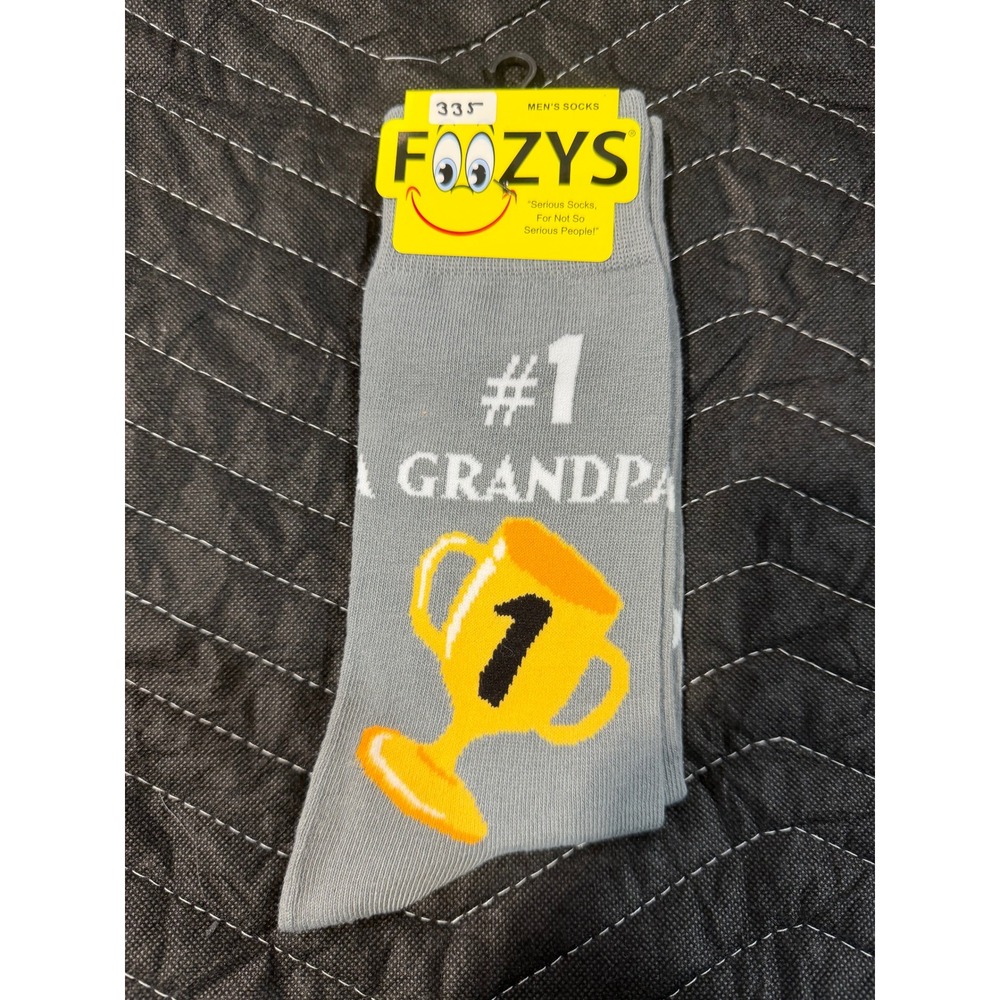 Foozys Crew Socks Men 10-13 Grey NWT #1 Grandpa Trophy Graphic Novelty FM-97‎